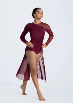 Weissman Long Sleeve Back Panel Leotard -Best Dance Clothing Shop 14423 blackcherry 440 84170.1698817156