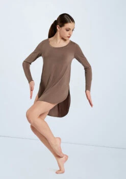 Weissman Long Sleeve Favorite Tee Dress -Best Dance Clothing Shop D11166 mocha 1904 04682.1678890814