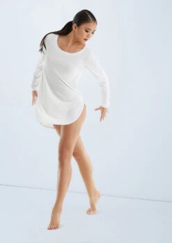 Weissman Long Sleeve Favorite Tee Dress -Best Dance Clothing Shop D11166 white 017 45779.1678890814