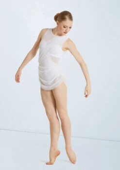 Weissman Asymmetrical Mesh Drape Dress -Best Dance Clothing Shop D11450 white 130209 43365.1678890819