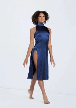 Weissman Charmeuse Mock Neck Dress -Best Dance Clothing Shop D13067 navy 316 12584.1678890891