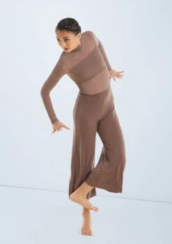 Weissman Culotte Unitard With Mesh -Best Dance Clothing Shop MJ11187 mocha 051 10798.1678890994