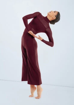 Weissman Culotte Unitard With Mesh -Best Dance Clothing Shop MJ11187 raisin 111 28730.1678890994