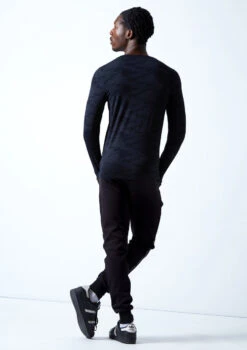 Move Dance Men's Fusion Long Sleeve Dance Top -Best Dance Clothing Shop MOS0623 NVY BACK 1 13609.1678884789