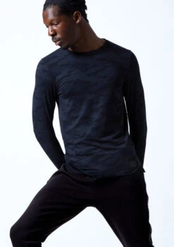 Move Dance Men's Fusion Long Sleeve Dance Top -Best Dance Clothing Shop MOS0623 NVY FRONT 1T 18252.1696980990