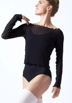 Move Dance Spirit Mesh Long Sleeve Crop Top -Best Dance Clothing Shop MOZ0617 BLK FRONT 1T 76486.1691020259