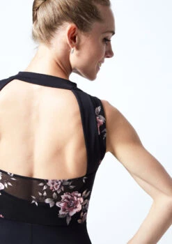 Move Dance Jupiter Floral Sleeveless Catsuit -Best Dance Clothing Shop MO C0631 BLK CLOSE UP BACK 1 87341.1678928407