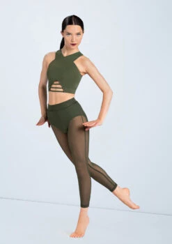 Weissman Lattice Front Crop Top -Best Dance Clothing Shop MT10485 olive SM11827 olive 5636 97701.1698840495