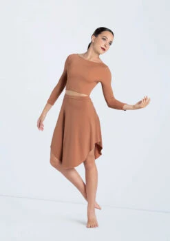 Weissman Matte Jersey Curved Hem Skirt -Best Dance Clothing Shop MT12224 warmsand S13073 warmsand 0573 71889.1692491479