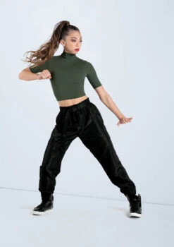 Weissman Half Sleeve Mock Neck Crop Top -Best Dance Clothing Shop MT13138 olive AH12406 black 127 82882.1678891243
