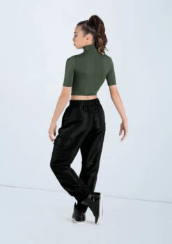 Weissman Half Sleeve Mock Neck Crop Top -Best Dance Clothing Shop MT13138 olive AH12406 black 160 70103.1678891243