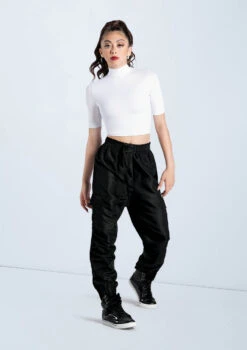 Weissman Half Sleeve Mock Neck Crop Top -Best Dance Clothing Shop MT13138 white AH12406 black 342 11870.1678891243
