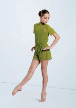 Weissman Mock Neck Power Mesh Romper -Best Dance Clothing Shop SM11785 moss 9260 01408.1678891650