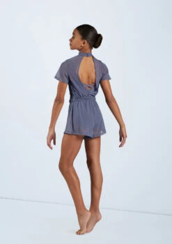 Weissman Mock Neck Power Mesh Romper -Best Dance Clothing Shop SM11785 slateblue 6470 17703.1678891654