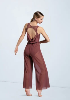 Weissman Cowl Drape Power Mesh Jumpsuit 10 Weissman Cowl Drape Power Mesh Jumpsuit -Best Dance Clothing Shop SM12126 rosewood 8794 37091.1678891654
