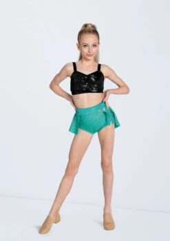 Weissman Sequin Back Panel Skirt -Best Dance Clothing Shop SQ9663 black S12430 emerald 407 78569.1692404069