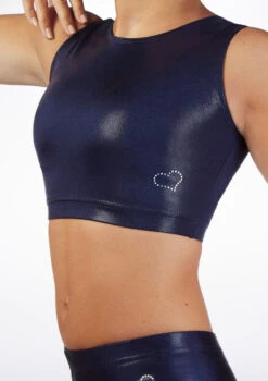 Alegra Girls Metallic Gymnastics Crop Top -Best Dance Clothing Shop al s5928 alegra girl metallic gymnastics crop top blue front 05944.1678878628