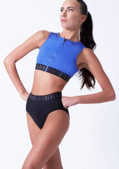Bloch Remy Zip Front Tank Crop Top -Best Dance Clothing Shop blft5010 blue front t 59922.1698799274