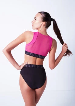 Bloch Remy Zip Front Tank Crop Top -Best Dance Clothing Shop blft5010 pink close up back 90108.1678925834