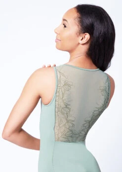 Bloch Maya Scoop Neck Lace Tank Leotard -Best Dance Clothing Shop bll4155 sage close up back 51455.1679927432