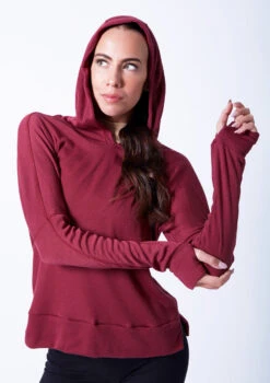 Ballet Rosa Warm Up Hoodie -Best Dance Clothing Shop brolivine red close up front 04237.1678926912