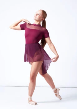 Intermezzo Carmen Asymmetrical Mesh Skirt -Best Dance Clothing Shop it7856 burgundy front 1 62325.1697498617