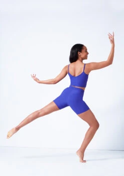 Mirella V Front Chevron Rib Shorts -Best Dance Clothing Shop mim6045l blue back 67434.1679927468