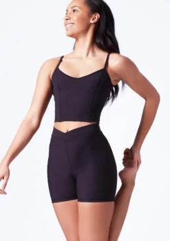 Mirella V Neck Chevron Cropped Camisole Top -Best Dance Clothing Shop mim7059l black front t 45711.1698809421