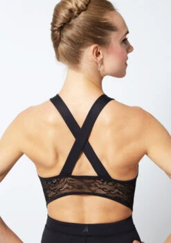 Move Dance Tulla Lace Cross Back Catsuit -Best Dance Clothing Shop mo c0630 tulla lace cross back catsuit black front no1 60360.1678928380