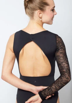 Move Dance Ailsa Asymmetric Lace Leotard -Best Dance Clothing Shop mo l0628 move dance ailsa asymmetric lace leotard black back no2 57942.1678884183