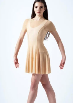 Move Dance Ceres Short Sleeve Lyrical Dress -Best Dance Clothing Shop mo r0217 move dance ceres short sleeve lyrical dress tan front thumbnail T 63693.1692921334