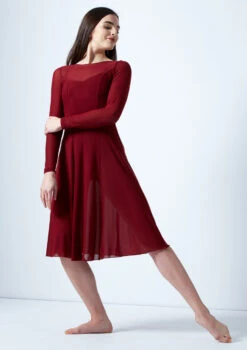 Move Dance Dione Long Sleeve Lyrical Dress -Best Dance Clothing Shop mo r0218 move dance dione long sleeve lyrical dress red front 64635.1678884650