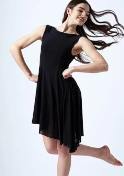 Move Dance Pandora Asymmetric Lyrical Dress -Best Dance Clothing Shop mo r0221 move dance pandora high neck lyrical dress black front thumbnail T 74150.1691199194