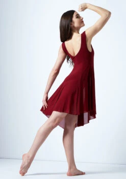 Move Dance Pandora Asymmetric Lyrical Dress -Best Dance Clothing Shop mo r0221 move dance pandora high neck lyrical dress red back 47662.1678884660
