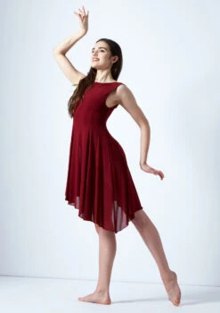 Move Dance Pandora Asymmetric Lyrical Dress -Best Dance Clothing Shop mo r0221 move dance pandora high neck lyrical dress red front 52277.1678884660