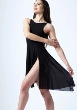 Move Dance Larissa High Split Lyrical Dress -Best Dance Clothing Shop mo r0222 move dance larissa high split lyrical dress black front thumbnail T 41387.1691199194