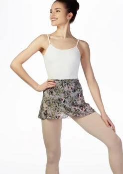 Move Dance Floral Wrap Dance Skirt - Grey -Best Dance Clothing Shop mo r0258 move floral wrap dance skirt grey front thumbnail T 85171.1689206460