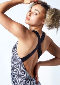 Move Dance Onyx Cross Back Unitard - Dimensions -Best Dance Clothing Shop moc0901 dim close up front 1 07836.1678928424