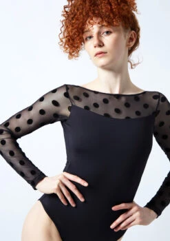 Move Dance Estelle Long Sleeve Leotard -Best Dance Clothing Shop mol0663 black close up front 1 91733.1678884292