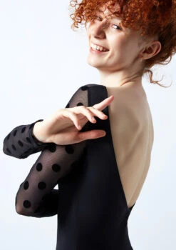 Move Dance Estelle Long Sleeve Leotard -Best Dance Clothing Shop mol0663 black close up front 2 40710.1678884292