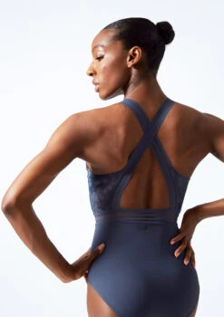 Move Dance Illusia Cross Back Leotard -Best Dance Clothing Shop mol0667 petrol blue close up back 11335.1683070108