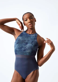 Move Dance Illusia Cross Back Leotard -Best Dance Clothing Shop mol0667 petrol blue close up front 50581.1683070108