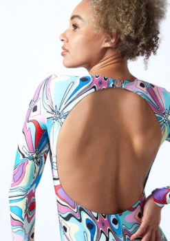 Move Dance Aurora Long Sleeve Open Back Leotard Bodysuit - Marble -Best Dance Clothing Shop mol0904 mar close up back 1 68440.1678884343