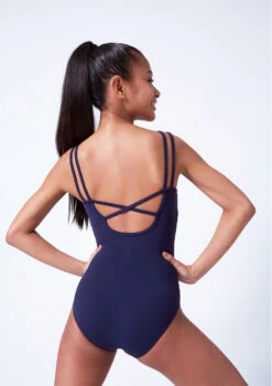 Move Dance Kamila Teen Cross Back Leotard -Best Dance Clothing Shop mol5119 navy close up back 66437.1683933612