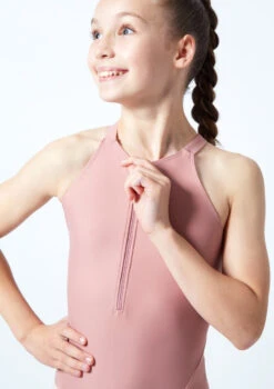 Move Dance Teen Annabelle Zip Up Leotard -Best Dance Clothing Shop mol5818 pnk close up front 1 12449.1678884491