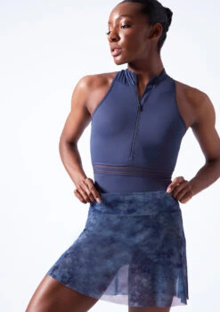 Move Dance Lourdes Hipster Mesh Skirt -Best Dance Clothing Shop mor0645 petrol blue close up front 96080.1683070406