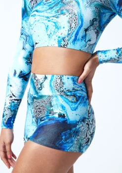 Move Dance Astra High Waisted Shorts - Pacific -Best Dance Clothing Shop mor0909 pac close up front 1 94203.1678884739