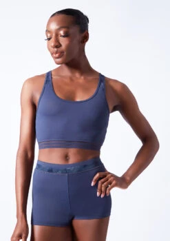 Move Dance Sovanna Crop Top -Best Dance Clothing Shop mos0601 petrol blue close up front 46621.1683070441