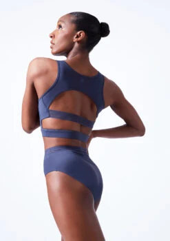Move Dance Lorien Zip Crop Top -Best Dance Clothing Shop mos0602 petrol blue close up back 62414.1683070442