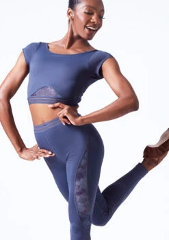 Move Dance Zorya Cap Sleeve Crop Top -Best Dance Clothing Shop mos0603 petrol blue front t 49903.1690450600